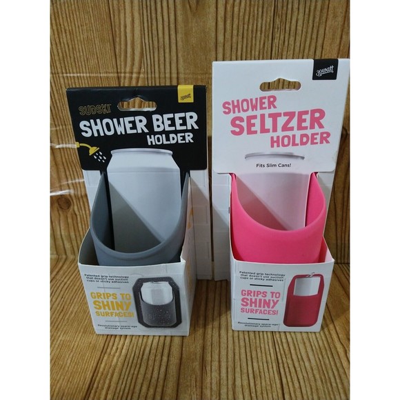 Sku004-SUDSKI  His/Her Beer Can Holder Dark Grey + pink Shower Caddy  Silicone - Picture 1 of 4